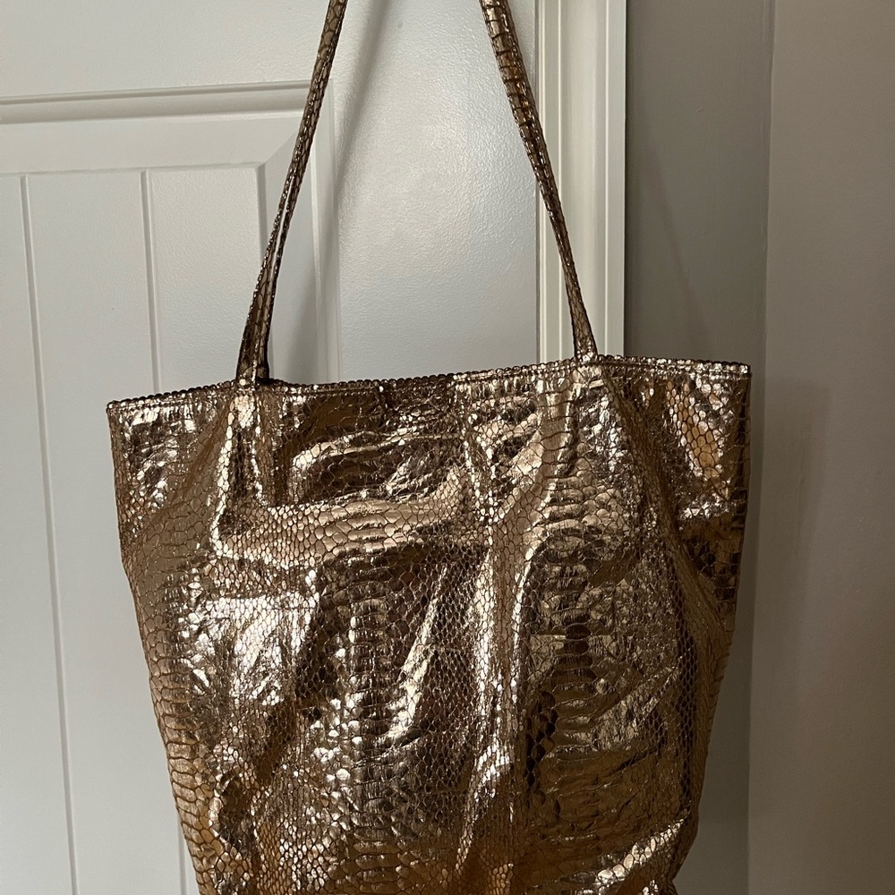 Gold snakeskin carlos falchi tote